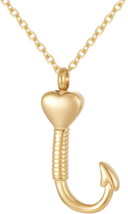 Fishing Hook Urn Necklace for Ashes Stainless Steel Fishing Lovers Cremation Jewelry Unisex Memorial Keepsake Pendant Gold