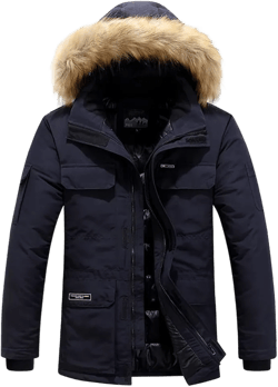 PRIJOUHE Mens Winter Coat Removable Hooded Thicken Warm Windproof Padded Parka Jacket with Faux Fur