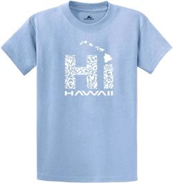 Joe's USA Koloa Surf Hawaiian Islands Tribal Hi Hawaii Shirts in Regular, Big & Tall 5X-Large Light Blue With White Logo