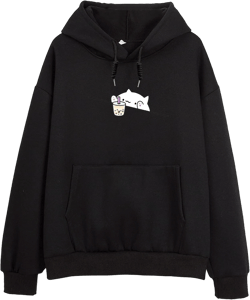 Oversized Kawaii Cat Graphic Hoodies for Teen Girls Kawaii Animal Sweatshirt Women Cartoon Cotton Aesthetic Sweater Medium Black
