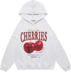 Aelfric Eden Graphic Hoodies Unisex Cherries Printed Oversized Hoodie Sweatshirt Long Sleeve Streetwear Hooded Pullover