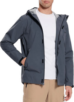 baleaf Men's Rain Jacket Waterproof Breathable Raincoat with Hood for Outdoor Hiking Traveling Cycling Windbreaker Gray Large