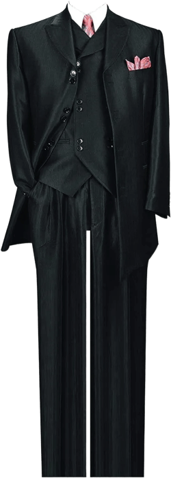 Herring Bone Stripe High Fashion Suit with Vest & Pants 5264 54 Tall Black