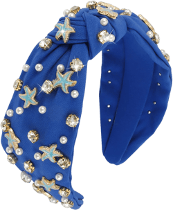 Royal Blue Headband with Pearl, Rhinestone, and Starfish Embellishments for Women's Hair - Wide Top Knot Headband - Hair Accessory for Women - One Size - 1 Count Royal Blue (Starfish)