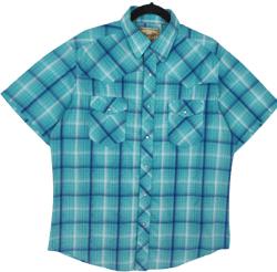 Wrangler Western Shirts Aqua Green Checkered Short Sleeve Button Shirt Size L