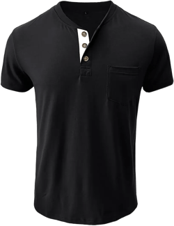Henley Shirts for Men Casual Long/Short Sleeve Cotton T-Shirt Basic Button Tee Shirts with Pocket X-Large Black
