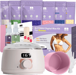 BLITZWAX Brazilian and Bikini Waxing Kit for Women, Hard Wax Warmer for Face, Legs, and Body, At Home Hair Removal Kit, Beginner Friendly, Quick Heating, 6 Packs Wax Beads Rose Quartz