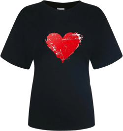 Romantic Valentine's Day T Shirts for Women Red Heart Shape Print Crewneck Short Sleeve Pullover Tops Loose Fit Graphic Tee Gifts for Her (A32 Black,XL) at Amazon Women’s Clothing store