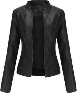 Motorcycle Jacket Women Faux Leather Jacket Spring Women's Moto Biker Zipper Jacket 4X-Large Black