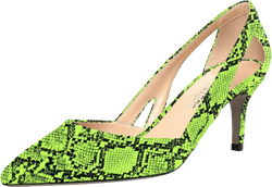 MOVINSTEPS Womens Pointed Toe Patent Dating Dress Slip On Stiletto Mid Heel Pumps Shoes 2.5 Inch 13 Neon Green Snake