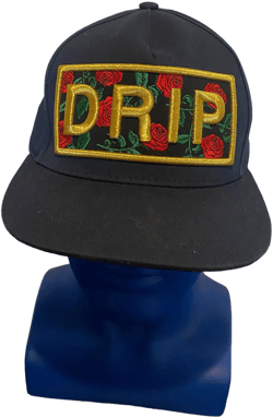 top level drip gold script with roses embroidered patch snapback hat
