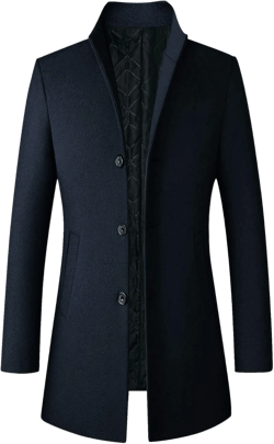 Men's Classic Single Breasted Peacoat Men's Mid-Length Single Breasted Wool Blend Top Coat Long Jacket Overcoat XX-Large Navy