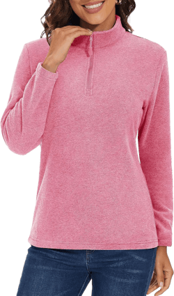 MAGCOMSEN Womens Quarter Zip Pullover Polar Fleece Jacket Soft Lightweight Sweatshirts Long Sleeve Warm Tops Small Pink