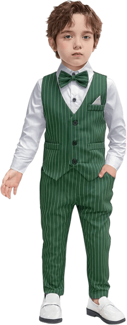 Dinysuos Boys Suit Set Toddler boy Formal Outfits SlimTuxedo Dresswear for Kids Vest + Pants + Shirt + Bowtie 4-Piece