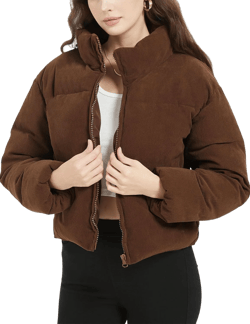 COZYPOIN Women’s Corduroy Puffer Jacket Winter Quilted Coats Lightweight Ribbed Short Down Jackets Outerwear Medium Brown