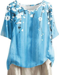 Linen Tops For Women 2024 Plus Size Crewneck Button Down Floral Tops Tunic Casual Comfy Cotton Summer Trendy Clothes #G-sky Blue Medium
