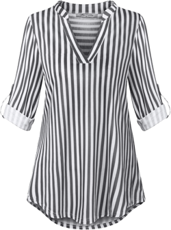 SeSe Code Womens 3/4 Roll Sleeve Plaid Shirt Business Casual Blouses and Tops Dressy for Work X-Large Ac Gery Stripe