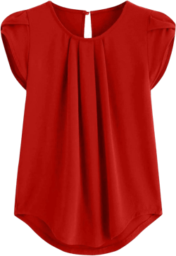 FlekmanArt Blouses for Women Fashion 2025 Summer Round Neck Petal Sleeve Breathable Tops Floral Printing Hide Belly T Shirts 6-red Large