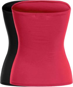 MixMatchy Women's Casual Basic Strapless Tops Long Bandeau Tube Top Stretchy Undershirt 2PACK Medium 2pack - Black/Red