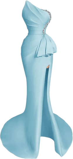 Strapless Satin Long Evening Gowns for Women 2024 Beaded Sleeveless Ruched Mermaid Long Prom Dresses with Slit 24 Plus Sky Blue