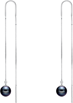 Pull Through Earrings Sterling Silver Long Piercing Nature Stone Ball Threader Drop Earrings Ear Line Dangle Earrings Jewelry Gifts for Women Teen Girls Black pearl threader earrings