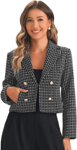 INSPIRE CHIC Women's Notch Lapel Buttons Office Long Sleeve Casual Blazer Black Large