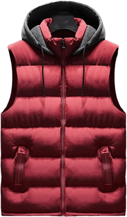 Autumn Men Sleeveless Vests Jacket Hat Hooded Warm Winter Waistcoat Casual Windbreaker XX-Large Red