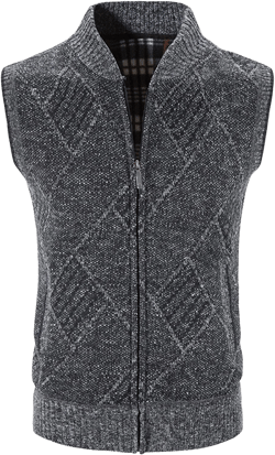 Men's Knitted Regular Fit Full Zip Vest Cardigan Sweater with Flannel Lining, Lightweight Fleece Sleeveless Jacket 3X-Large A01-dark Gray
