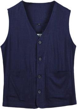 Ystylee Men's Linen Vest Button Down Lightweight Solid Color Sleeveless Shirts Fishing Safari Travel Outwear with Pockets XX-Large Navy