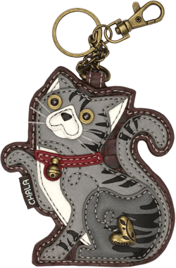 CHALA Cat Collection Women's Decorative Key Fob/Coin Purse Accessory (Gray Tabby Cat)