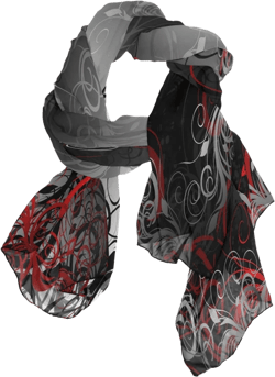 Red Black Grey Floral Leaf Swirl Abstract Background Women Long Silk Scarf, Shawl Chiffon Large Stole Headscarf, Lightweight Sunscreen Satin Scarves Wraps for Wedding Party Gift