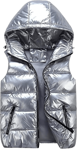 AYGJKIE Puffer Vest Men/Women Shiny Hooded Reflective Down Jacket Padded Jacket Vest Thick Quilted Puffer Coat Winter Gray Medium