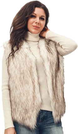 Aukmla Women's Faux Fur Vest Short Sleeveless Coat Jacket Winter Warm Waistcoat Outwear for Spring Autumn and Winter Small White+brown