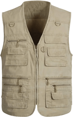 Jade Hare Men's Lightweight Fishing Safari Vest Travel Outdoor Work Sleeveless Jacket Cargo Vests Military Shooting Clothing Medium Khaki Zip02
