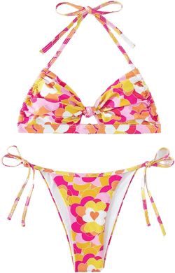 Red Floral Twist Knot Cut-Out Cheeky 2Pc Sexy Swimsuit Set Bikini