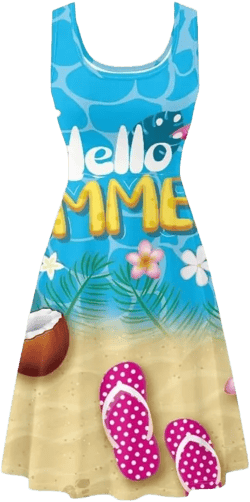 Women's Summer Casual Floral Print Midi Beach Sundress Sleeveless Scoop Neck Flowy A Line Tank Dress with Pockets Small Shell Coconut Beach