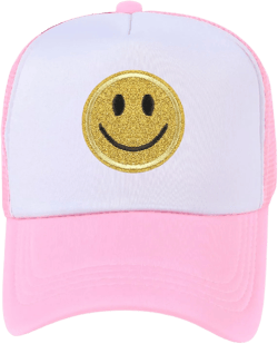 Womens Trucker Hat Mesh Neon Preppy Hats with Sequins Smile Patch Y2K Hat Retro Baseball Cap