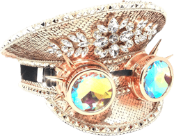 ] Steampunk Rave Captain Style Luxury Women Girl Rhinestone Sequin Top Hat Halloween Christmas Costume Cosplay Rose Gold