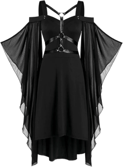 Uillui Womens Vintage Lace Chiffon Dress Renaissance Medieval Bell Sleeve Fairy Gothic Plus Size Slim Victorian Dresses Gown X-Large A00_black
