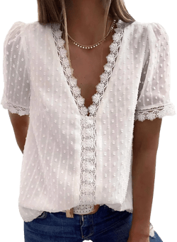 Astylish Womens 2023 Lace V Neck Tunic Tank Tops Casual Sleeveless Shirt Blouse
