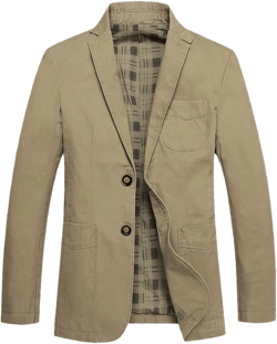 Cotton Men Suit Jacket Buttons Pockets Khaki Green Black Casual Pring Autumn Outwear Slim Blazer