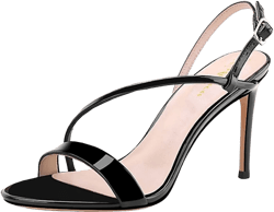 Lutalica W Women's Sexy Patent Leather Open Toe Single Strap Stiletto High Heel Slingback Dress Sandals For Party Evening Wedding 10 Black