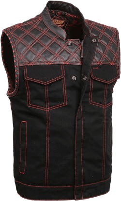 Milwaukee Leather MDM3036 Men's 'Wrecker' Black Denim and Leather Club Style Vest w/Diamond Quilt Design X-Large Black