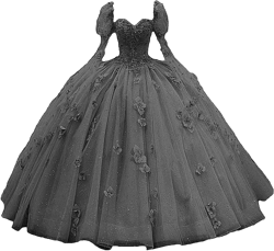Dydsz Women's Sparkly Tulle Flowers Quinceanera Dresses with Sleeves Long Prom Dress Bow Sweet 16 Dresses Puffy Ball Gown 6 Black