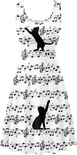 Dreaweet Casual Sleeveless Dresses for Women Girls, Round Neck Tank Dresses with Pockets Summer Sundress Size XS-4XL X-Small Music Cat