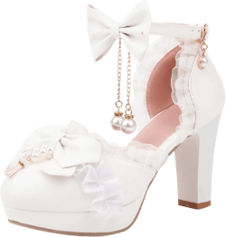 LUXMAX Women Bow Mary Janes Platform Ankle Strap Pumps Chunky High Heel Dress Kwaii Shoes with Pearl 6 White