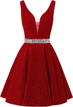 Satin Glitter Homecoming Dresses for Teens Short Prom Dress V-Neck Beaded Evening Formal Cocktail Party Gowns 16 Red