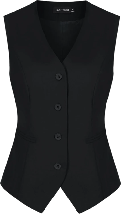 Waistcoat Vest for Women Fully Lined V-Neck Button Down Formal Fitted Dressy Suit Vest Coat with Pockets Medium Black
