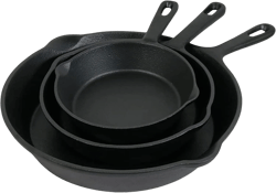 Sunnydaze 3-Piece Pre-Seasoned Heavy-Duty Cast Iron Skillet Set - 6-Inch, 7-Inch, and 10-Inch Black Metal Frying Pans