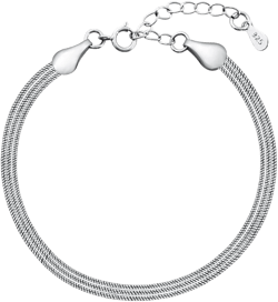 925 Sterling Silver Bracelet for Women Charm Bracelet Snake Chain Bracelet Three Link Bracelet Layered Bracelets for Gift